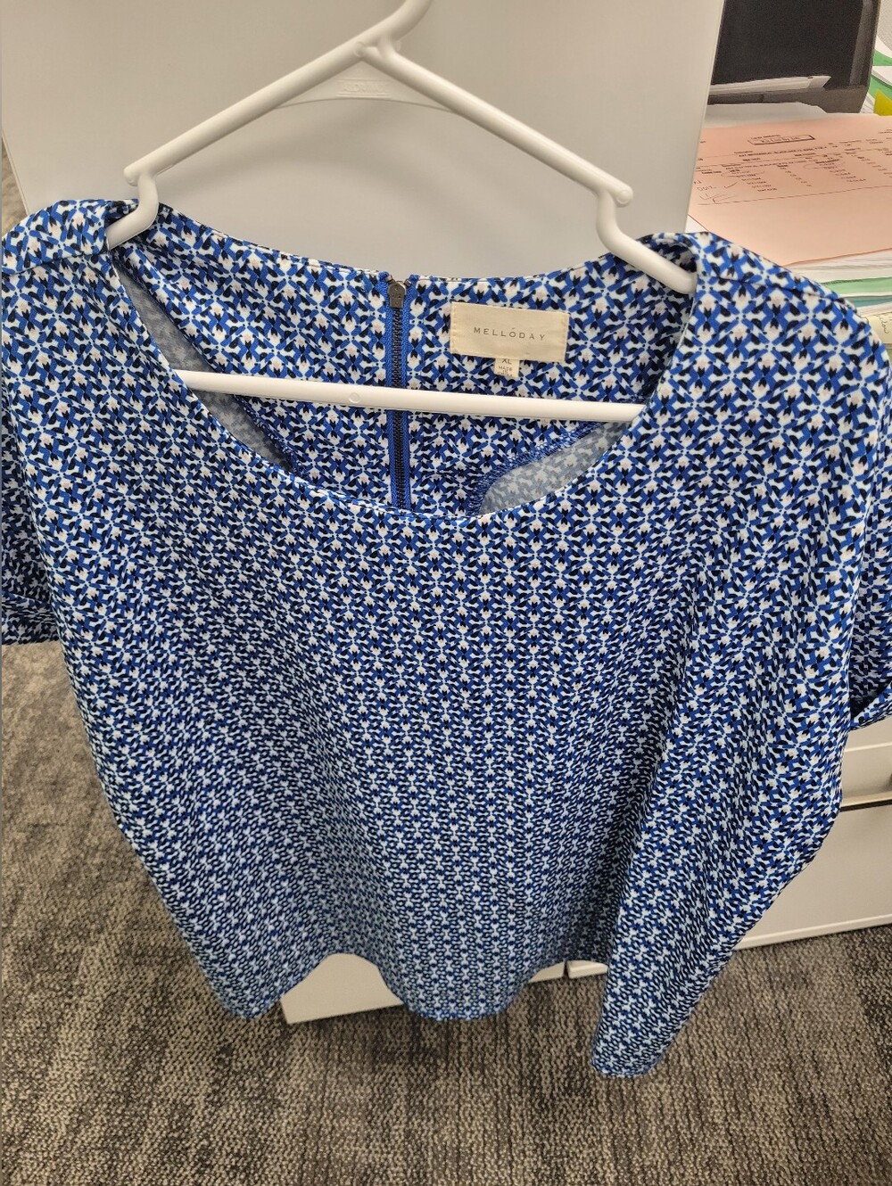 Melloday blue and white geometric print blouse in XL #geometric #workwear